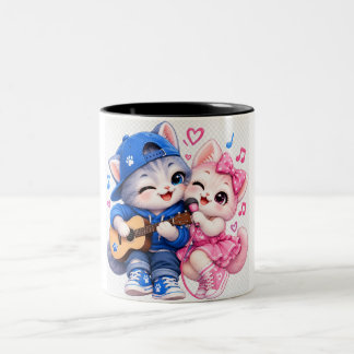 Café Em Dois Tons Caneca de casal,Caneca Gatos Cantores Fofos 