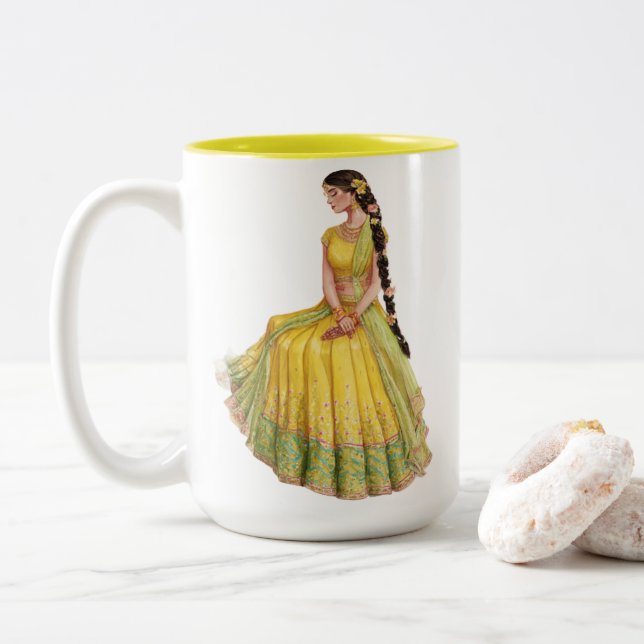 Café Em Dois Tons Caneca de Casamento Personalizada Mr & Mrs - Flora (Com Donut)