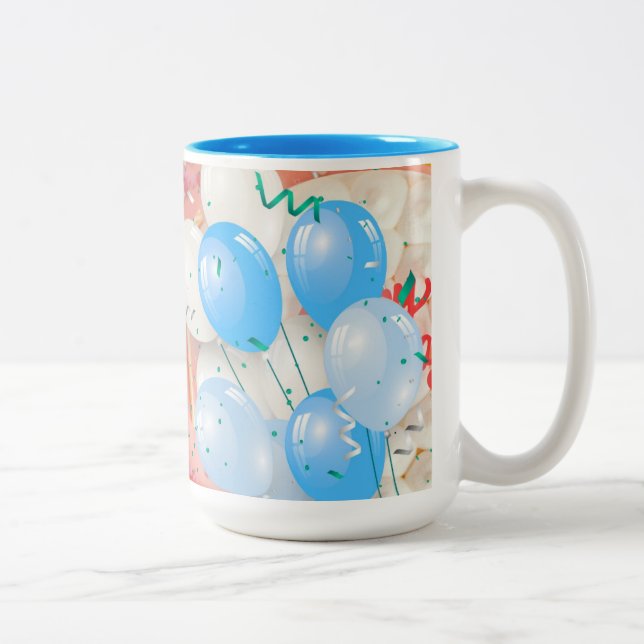 Café Em Dois Tons Caneca de Celebração de Balões de Aniversário (Direita)