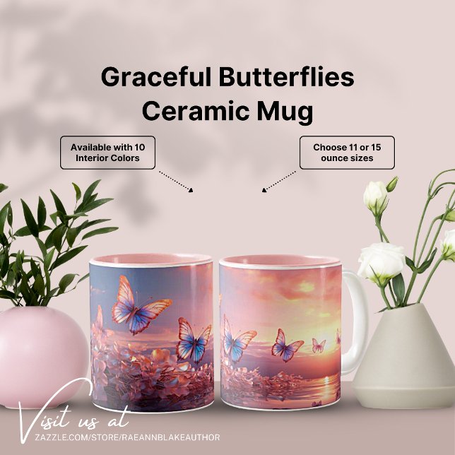 Café Em Dois Tons Caneca de Cerâmica Borboletas Graciosas (Criador carregado)