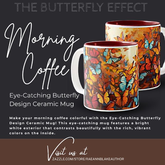 Café Em Dois Tons Caneca de Cerâmica com Design de Borboleta Atraent (Criador carregado)