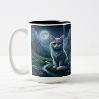 Café Em Dois Tons Caneca de Cerâmica do Gato Enfeitiçado ao Luar
