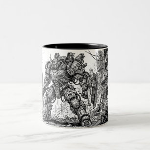 Café Em Dois Tons Caneca de Cerâmica do Robô Mecha Futurista