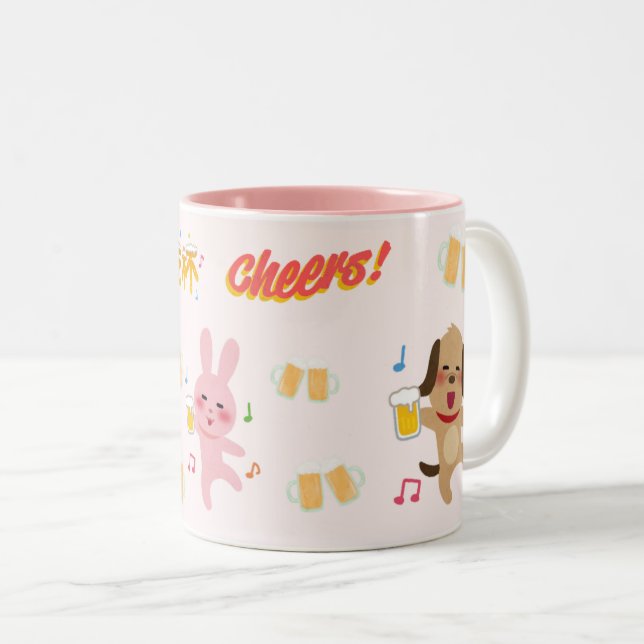 Café Em Dois Tons caneca de cerveja de animal fofo. (Frente Esquerda)