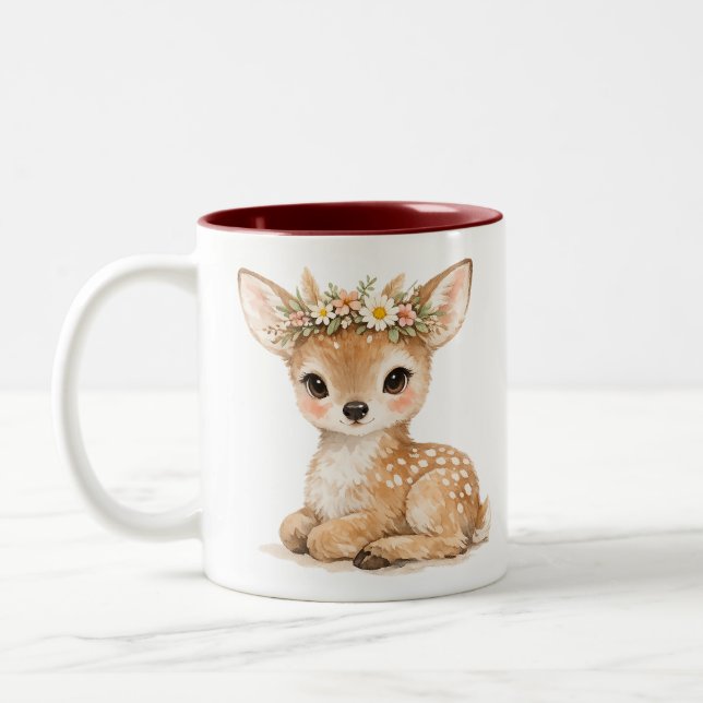 Café Em Dois Tons Caneca de cervo bebê aquarela fofa  (Esquerda)
