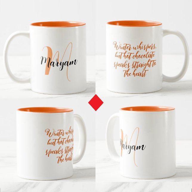 Café Em Dois Tons Caneca de Chocolate Quente Fofa com Nome & Inicial (Unique gift for winter)