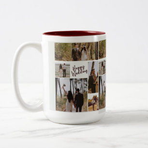 Café Em Dois Tons Caneca de Colagem de Fotos de Casamento Personaliz