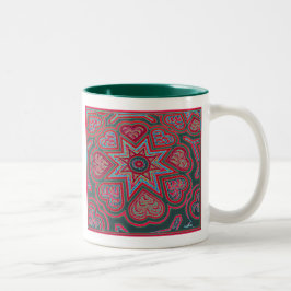Café Em Dois Tons Caneca de Corações de Arte Popular Vermelha