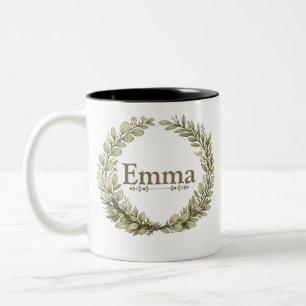 Café Em Dois Tons Caneca de Coroa Botânica Personalizada Nome Pers