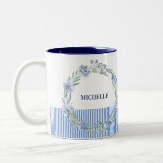 Café Em Dois Tons Caneca de Coroa Floral Personalizada com Listras N