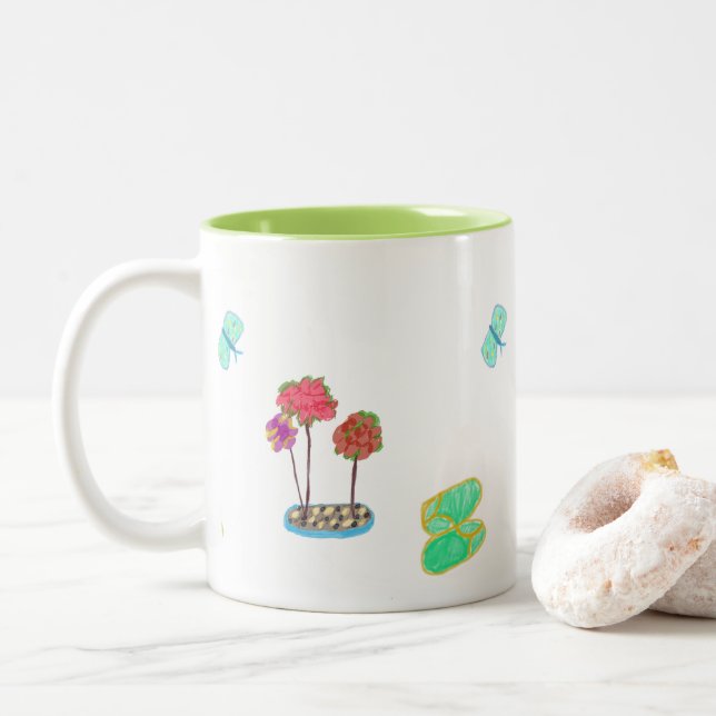 Café Em Dois Tons caneca de desenho (Com Donut)
