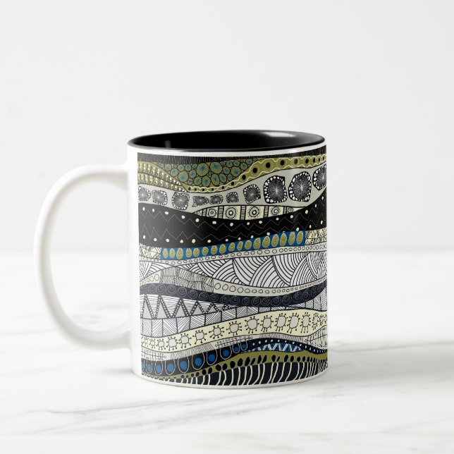 Café Em Dois Tons Caneca de Design Abstrato Zen Waves (Esquerda)