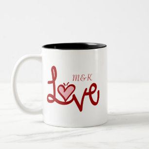 Café Em Dois Tons Caneca de dia dos namorados com iniciais dos nomes