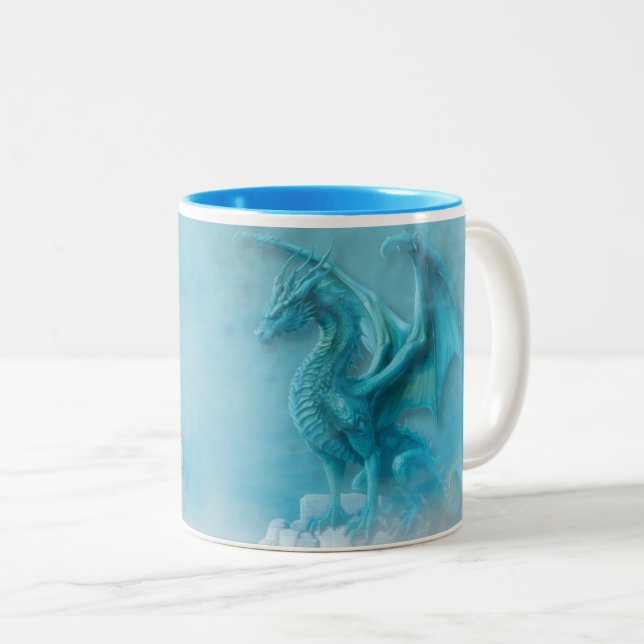 Café Em Dois Tons Caneca de Dragão Azul (Frente Esquerda)
