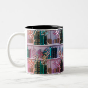 Café Em Dois Tons Caneca de Duas Cores Biblioteca de Coral Encantada