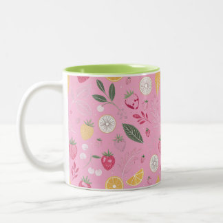 Café Em Dois Tons Caneca de duas cores com morango rosa e floral