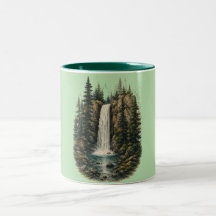 Caneca de Duas Cores com Paisagem de Cachoeira na