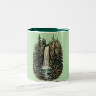 Café Em Dois Tons Caneca de Duas Cores com Paisagem de Cachoeira na