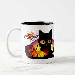 Café Em Dois Tons Caneca de duas cores do Dia das Bruxas Gato Preto