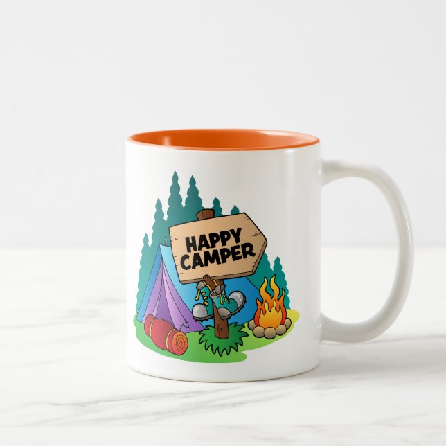 Café Em Dois Tons Caneca de Duas Cores Feliz Acampante (Direita)
