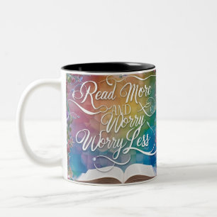 Café Em Dois Tons Caneca de Duas Cores 'Leia Mais, Preocupe-se Menos