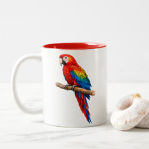Caneca de Dupla Face Arara-Vermelha Aquarela Vibra