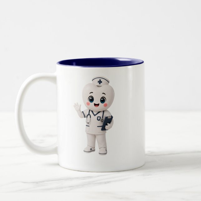 Café Em Dois Tons Caneca de Enfermeira Kawaii Fofa | Presente de Enf (Esquerda)