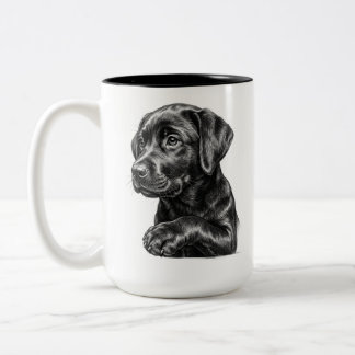 Café Em Dois Tons Caneca de Esboço de Filhote de Lab Negro | Present