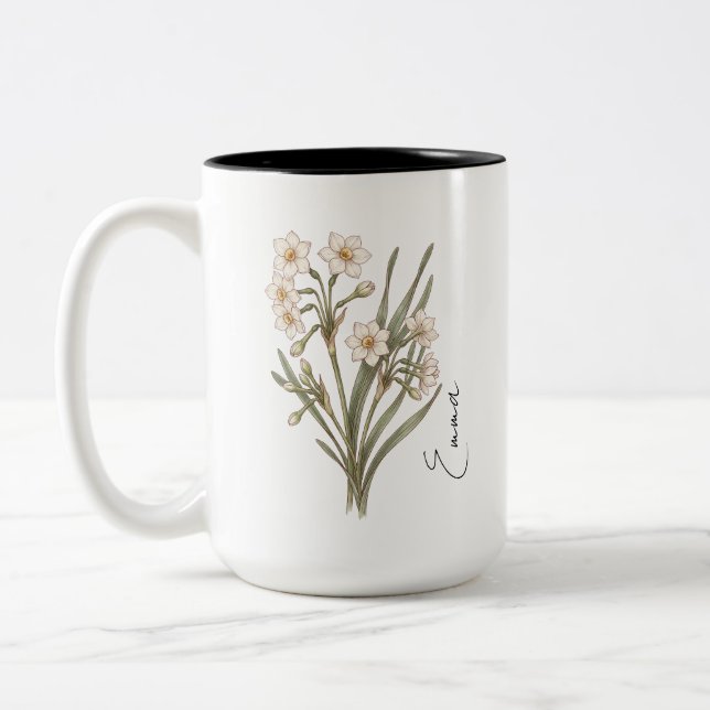 Café Em Dois Tons Caneca de Flor de Nascimento Personalizada de Narc (Esquerda)