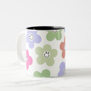 Café Em Dois Tons caneca de flor sorridente fofa/daísy pastel estéti