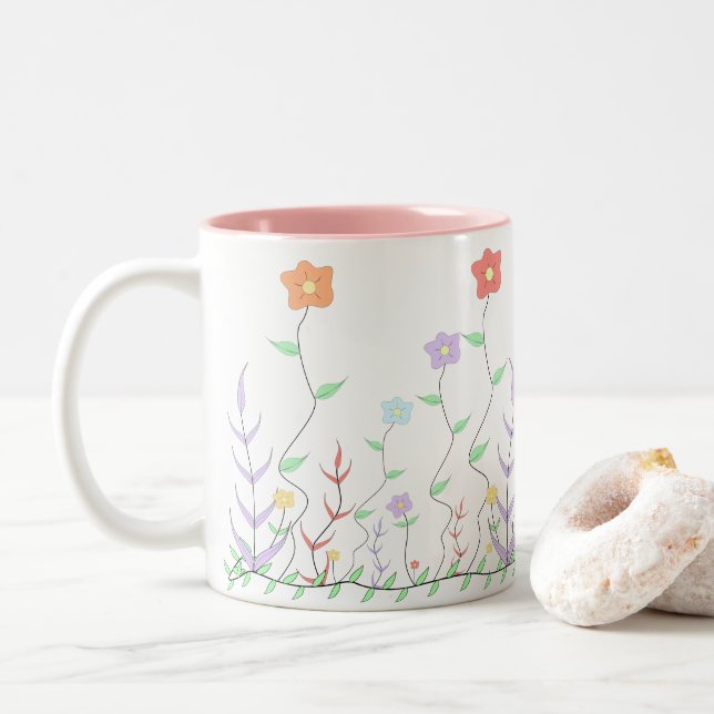Café Em Dois Tons Caneca de Flores Silvestres Lindas (Com Donut)