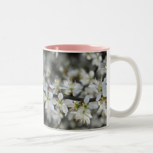 Café Em Dois Tons Caneca de Foto da Primavera com Flores Brancas (Direita)