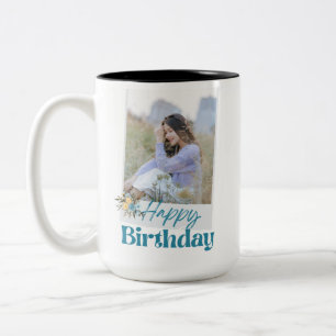 Café Em Dois Tons Caneca de Foto de Aniversário Feliz Aniversário