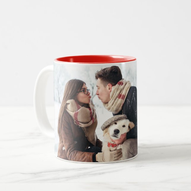 Café Em Dois Tons Caneca de Foto de Férias Alegres (Frente Esquerda)