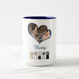 Café Em Dois Tons Caneca de Foto de Gato Personalizada com Nome Cust