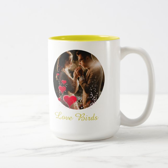 Café Em Dois Tons Caneca de Foto dos Pássaros do Amor Sr Sra (Direita)