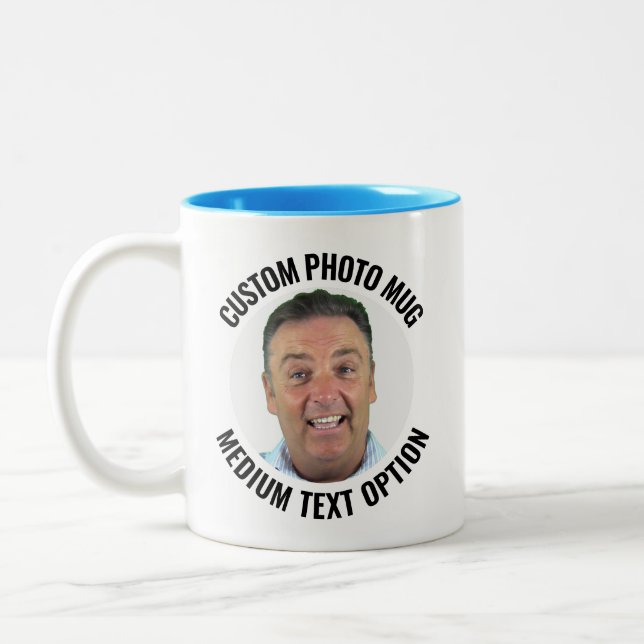 Café Em Dois Tons Caneca de Foto Personalizada Azul Claro Texto Médi (Esquerda)
