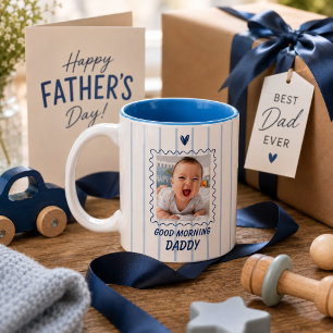 Café Em Dois Tons Caneca de Foto Personalizada Bom Dia Papai do Bebê