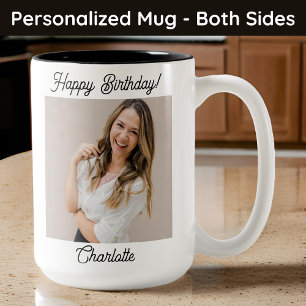 Café Em Dois Tons Caneca de Foto Personalizada de Feliz Aniversário 