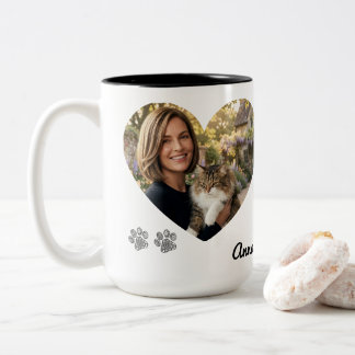 Café Em Dois Tons Caneca de Foto Personalizada Mãe de Gato com Nome