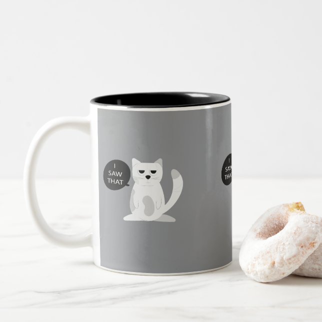 Café Em Dois Tons Caneca de Gato Engraçado | Presente de Gatinho Sar (Com Donut)