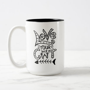 Café Em Dois Tons Caneca de Gato Fofo Minimalista 'Ame Seu Gato'