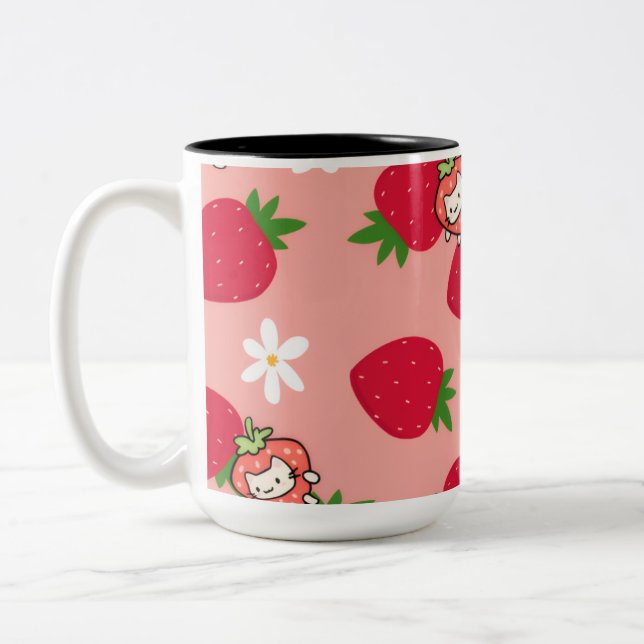 Café Em Dois Tons caneca de gato morango (Esquerda)