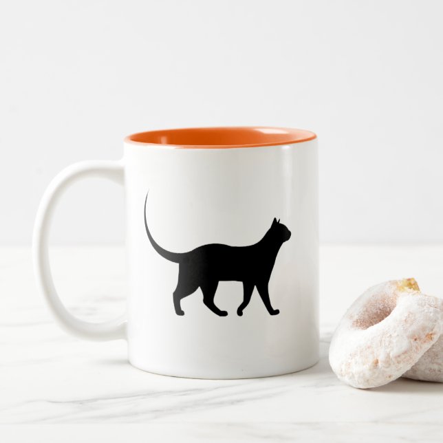 Café Em Dois Tons Caneca de Gato Preta (Com Donut)