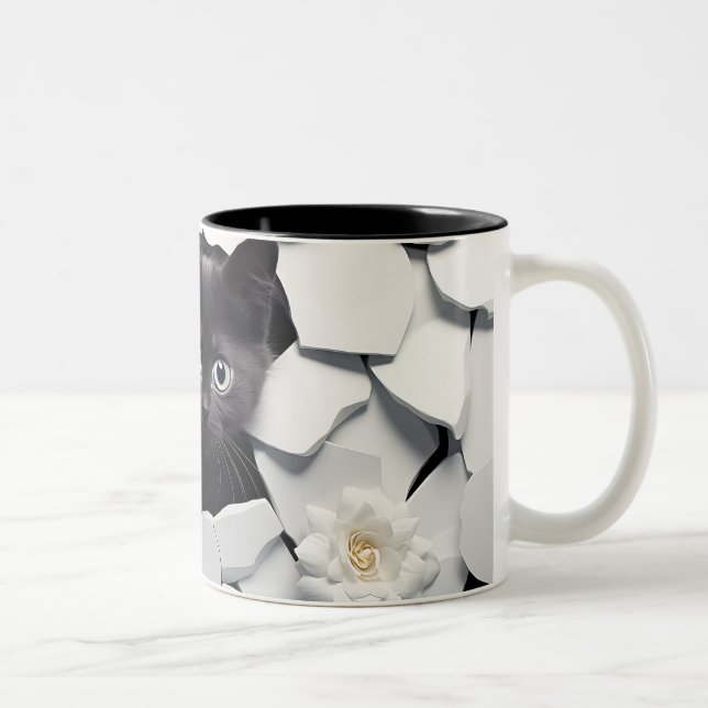 Café Em Dois Tons Caneca de Gato Preto 3D (Direita)