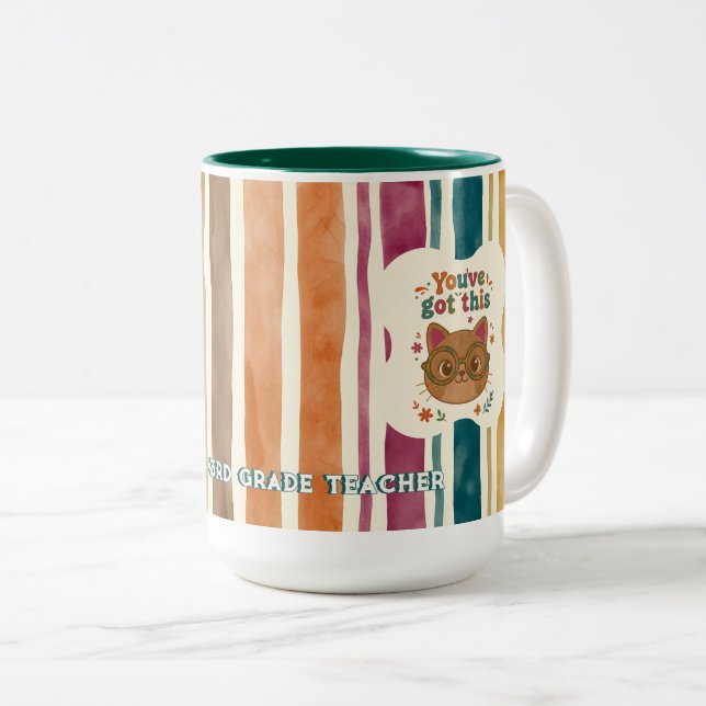 Café Em Dois Tons Caneca de Gato Professora Personalizada | Nome e S (Frente Esquerda)
