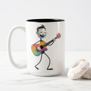 Café Em Dois Tons Caneca de Guitarrista de Desenho Animado