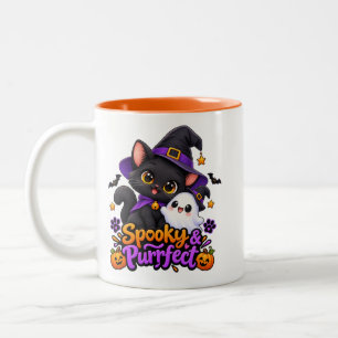 Café Em Dois Tons Caneca de Halloween de Duas Cores de Gato Fofo e A