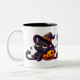 Café Em Dois Tons Caneca de Halloween de Gato de Bruxa Preguiçoso |