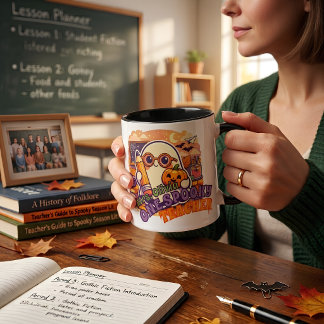 Café Em Dois Tons Caneca de Halloween de Professora Assustadora Fofa